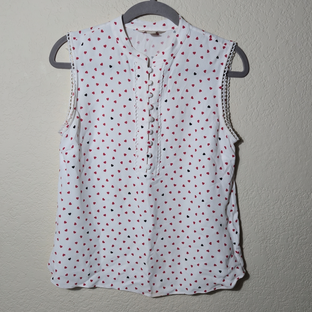 ​Brooks Brothers Red Fleece Heart Print Sleeveless Blouse - Size 4 - EUC